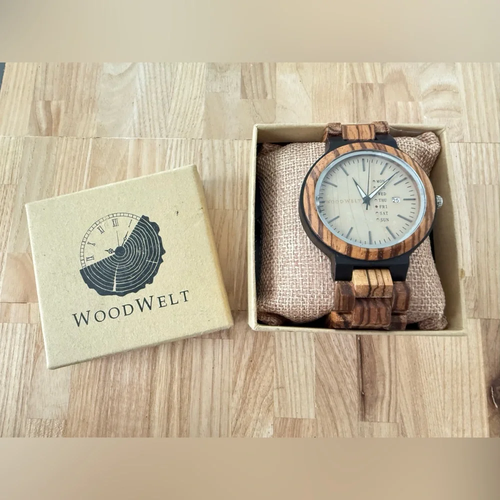NIB Woodwelt men’s wooden watch NEW BATTERY